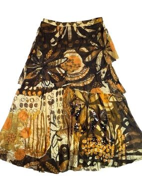 Fuzzi Boho Floral Tiered Maxi Skirt in Brown & Orange with sequins